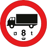 תמרור 406 - אסורה הכניסה לרכב מנועי מסחרי שמשקלו הכולל המותר בטונות עולה על הרשום בתמרור